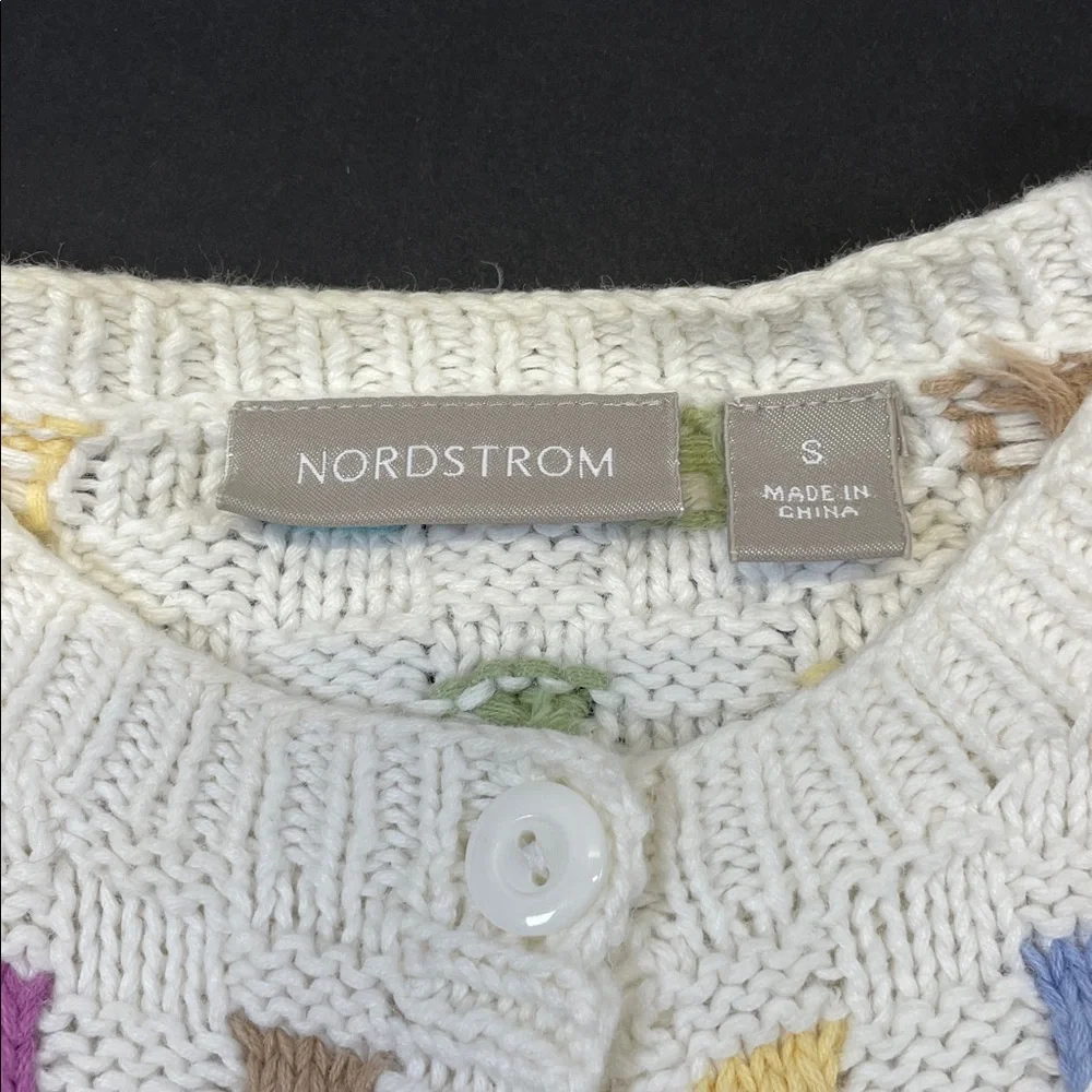 Nordstrom Cream Knit Cardigan Pastel Checkered Women’s Size S - Picture 2 of 5